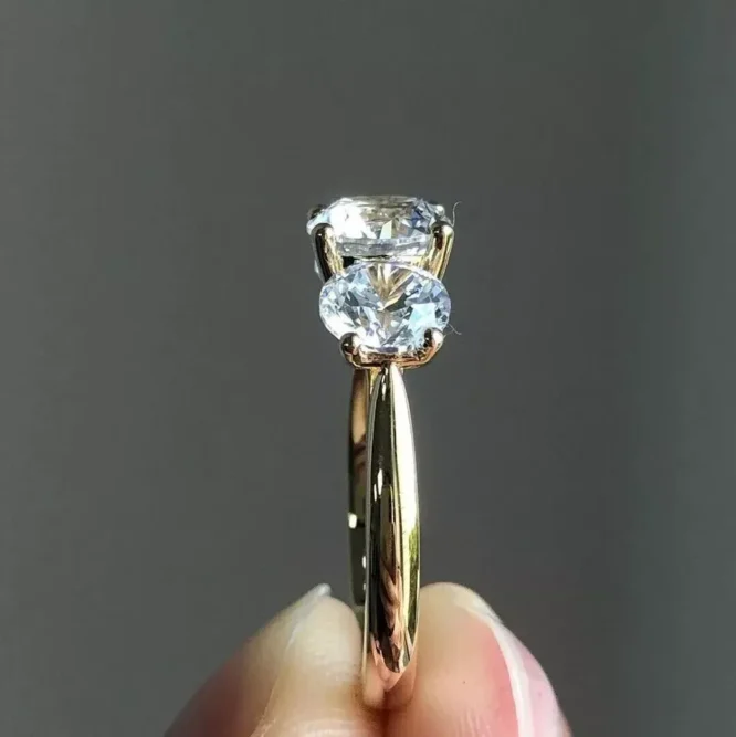 3Ct Round Cut Certified Lab Grown Diamond F/VS1 Three Stone Engagement 14k Yellow Gold