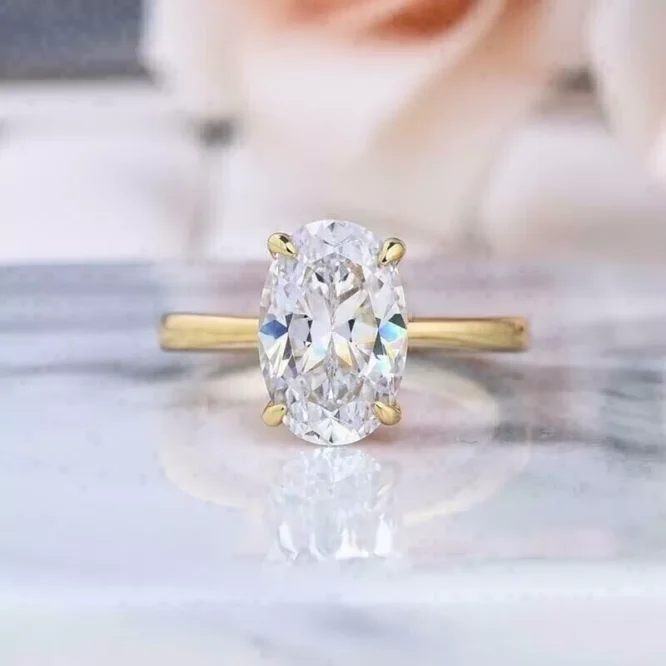 2.5Ct Oval Cut Certified Lab Grown Diamond Solitaire Engagement Ring 14K Yellow Gold