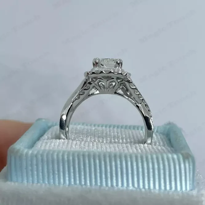 1.75CT Emerald Lab Grown Diamond Halo Twisted Band Engagement Gift Ring, 14K White Gold - Image 3