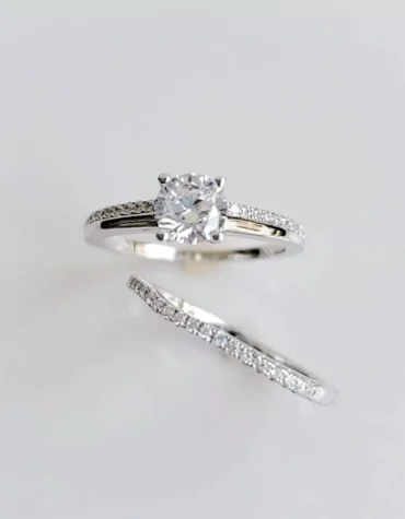 1.5CT Certified Lab Grown Round Cut Diamond 14k White Gold Bridal Set Engagement Ring