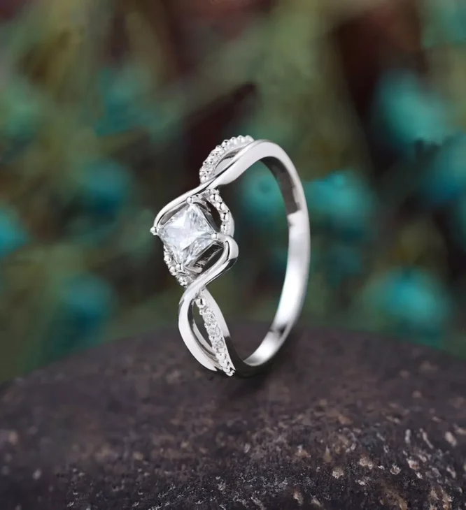 0.75CT Carat Princess Cut 14k White Gold Certified Lab Grown Diamond Twisted Engagement Ring