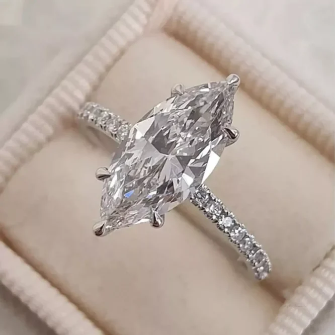 Certified Lab Grown Diamond Solitaire 3.00 CT Marquise Cut Solid 14k White Gold Engagement Ring