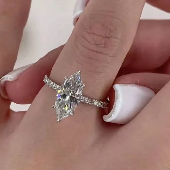 Certified Lab Grown Diamond Solitaire 3.00 CT Marquise Cut Solid 14k White Gold Engagement Ring - Image 3