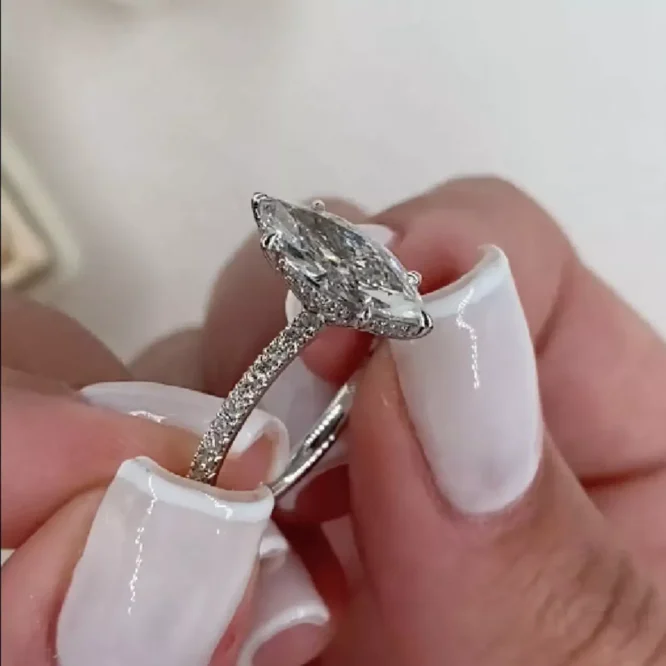 Certified Lab Grown Diamond Solitaire 3.00 CT Marquise Cut Solid 14k White Gold Engagement Ring - Image 6