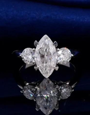 2.50 CT Certified Lab Grown Marquise Cut Diamond Solid 14k White Gold Three Stone Engagement Ring