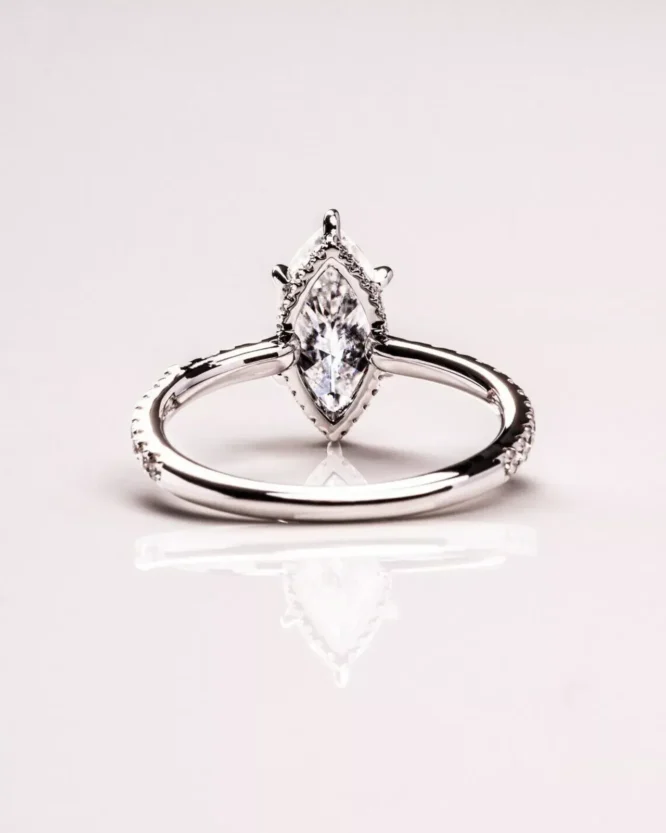 Certified Lab Grown Diamond Solitaire 2.00 CT Marquise Cut Hidden Halo Solid 14k White Gold Engagement Ring - Image 5
