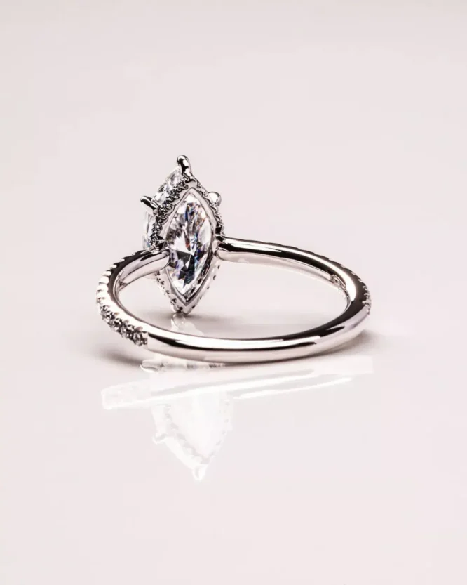 Certified Lab Grown Diamond Solitaire 2.00 CT Marquise Cut Hidden Halo Solid 14k White Gold Engagement Ring - Image 4