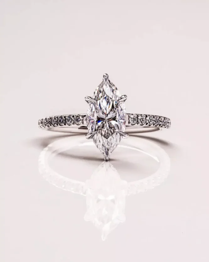 Certified Lab Grown Diamond Solitaire 2.00 CT Marquise Cut Hidden Halo Solid 14k White Gold Engagement Ring - Image 2