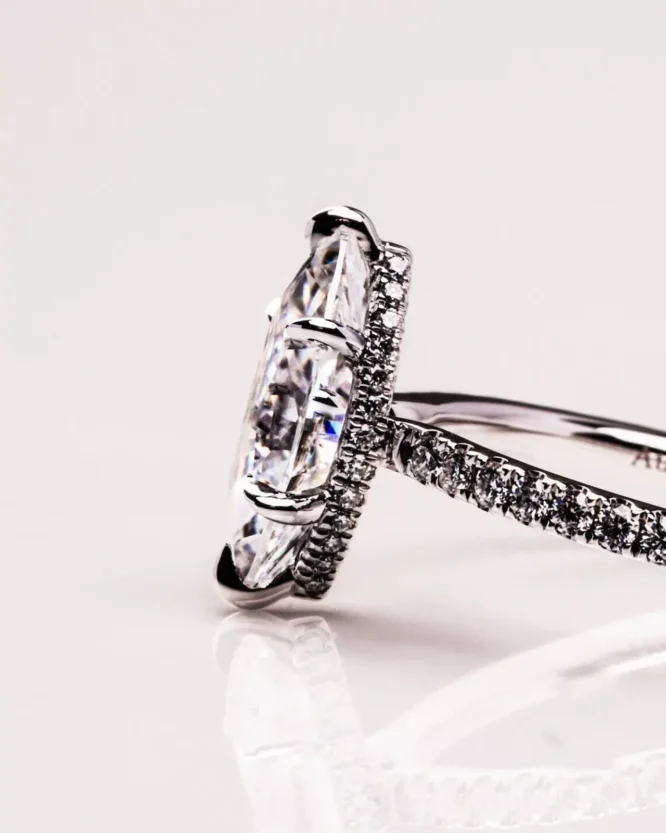 Certified Lab Grown Diamond Solitaire 2.00 CT Marquise Cut Hidden Halo Solid 14k White Gold Engagement Ring - Image 8