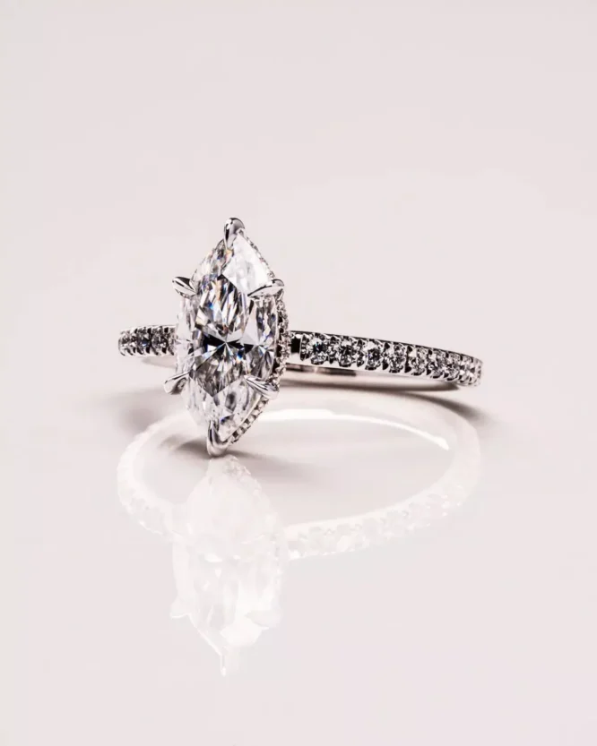 Certified Lab Grown Diamond Solitaire 2.00 CT Marquise Cut Hidden Halo Solid 14k White Gold Engagement Ring - Image 7