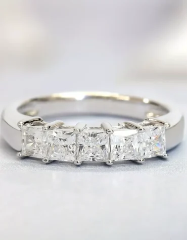 1.02 Carat Certified Lab Grown Diamonds Princess Cut Solid 14k White Gold Eternity Wedding Band