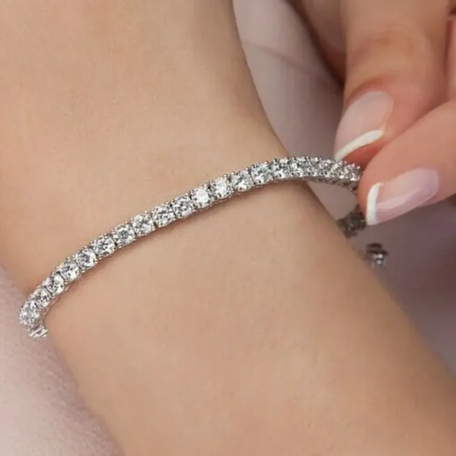 7"inch Long Tennis Bracelet Solid 14K White Gold 7 Carat Lab Grown Diamond Round Brilliant Cut