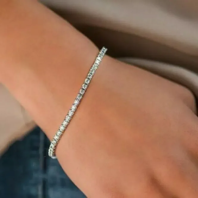 7"inch Long Tennis Bracelet Solid 14K White Gold 7 Carat Lab Grown Diamond Round Brilliant Cut - Image 3