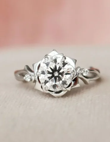 Certified Lab Grown Diamond Floral Engagement Ring 14K White Gold 1.50 CT Round Cut