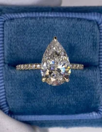 2.7 CTW Pear Cut Certified Lab Grown Diamond Hidden Halo Bridal Engagement Ring 14k Yellow Gold