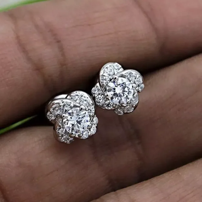 Certified Lab Grown Diamond Stud Earrings Solid 14K White Gold 1.33 Ctw Round Cut