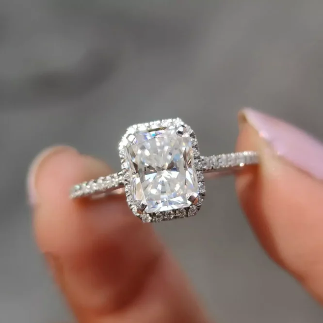 2.00 CT Radiant Cut Certified Lab Grown Diamond Hidden Halo Engagement Ring Solid 14K White Gold