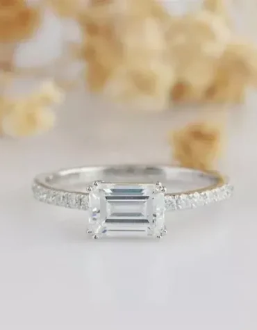 Solitaire 1.00 Carat Emerald Cut Certified Lab Grown Diamond Solid 14k White Gold Engagement Ring