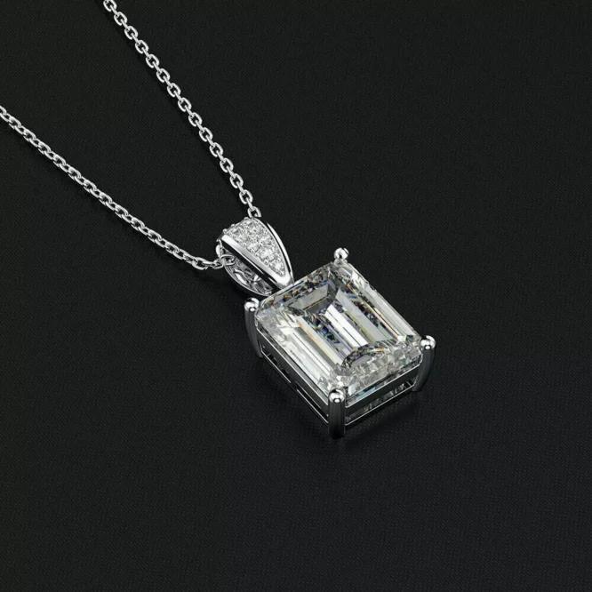 3Ct Emerald Cut F/VS1 Certified Lab Grown Diamond Solitaire Necklace18K White Gold