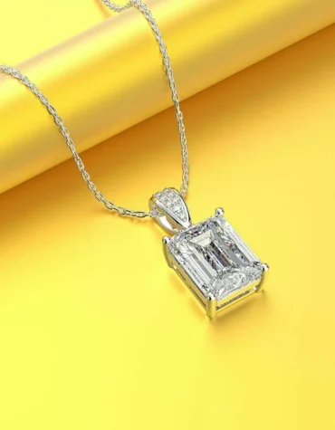 3Ct Emerald Cut F/VS1 Certified Lab Grown Diamond Solitaire Pendant 14K White Gold