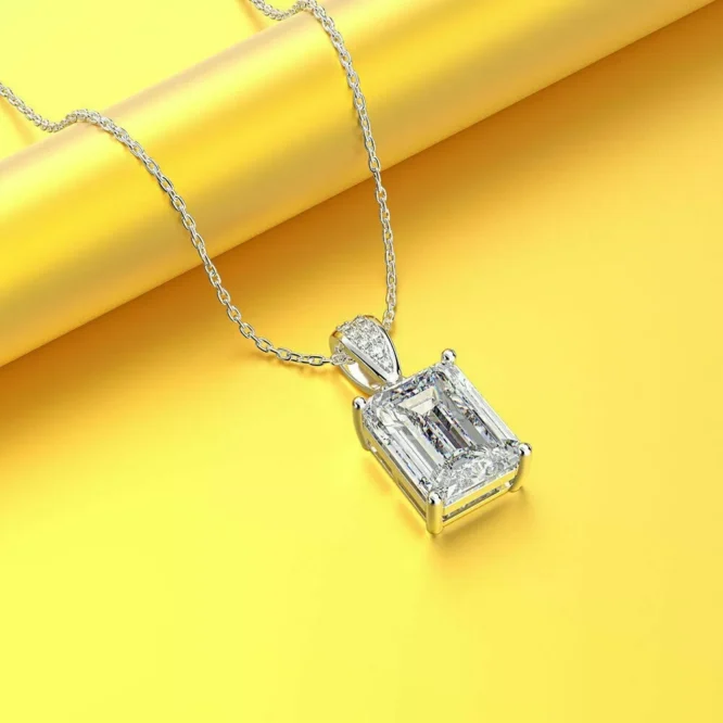 3Ct Emerald Cut F/VS1 Certified Lab Grown Diamond Solitaire Pendant 14K White Gold