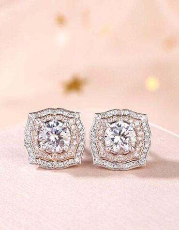 3.00 Carat Round Cut Certified Lab Grown Diamonds Solid 14k White Gold Double Halo Stud Earrings