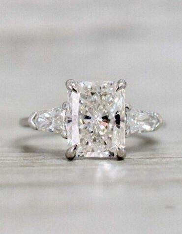 2.01 CT Radiant Cut Lab Grown Diamond Solid 14k White Gold Three Stone Engagement Ring