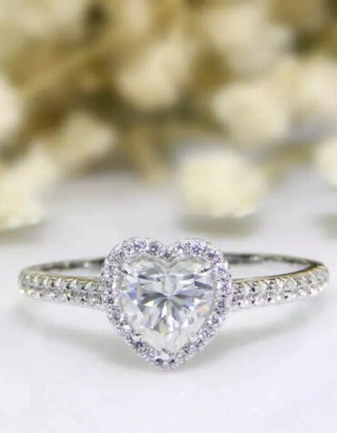 1.52 CT Heart Cut Lab Grown Diamonds 14k White Gold Halo Engagement Ring