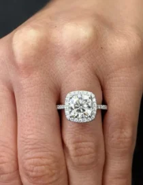 1.84 TCW Cushion Cut Moissanite Halo Engagement Ring 14K White Gold