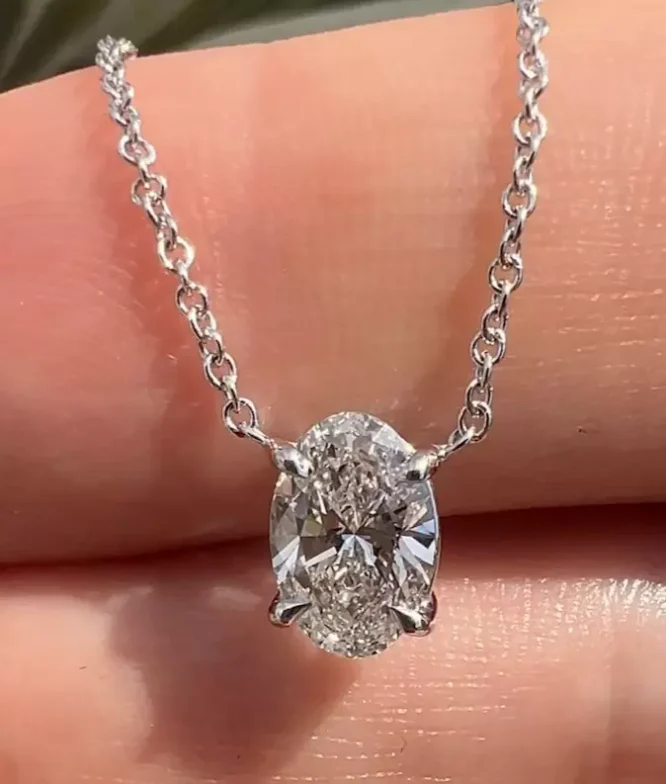 2.06CT Oval Cut Solitaire Lab Grown Diamond Pendant Necklace Women Single Stone Pendant - Image 2