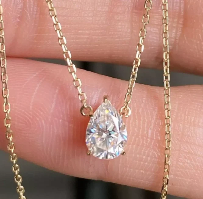 2.08CT Solitaire Pendant Necklace Pear Cut Lab Grown Diamond Pendant Single Stone Necklace Her