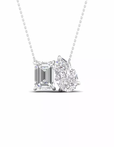 2CTW Toi Et Moi Necklace Pear & Emerald Cut Certified Lab Grown Diamonds Pendant with Chain for Sister