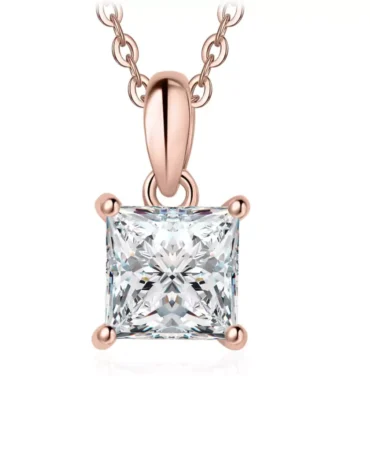 18k Yellow Gold Solitaire 1CT Princess Cut Lab Grown Diamond Pendant | For Her