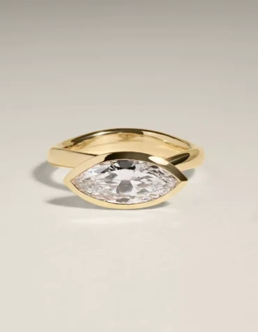 1.55CT East West Marquise Cut Bezel Set Engagement Ring Gift 14KT Gold Ring for Her