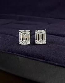 4Ct Emerald Cut Lab Grown Diamond Women Stud Earrings 14K White Gold