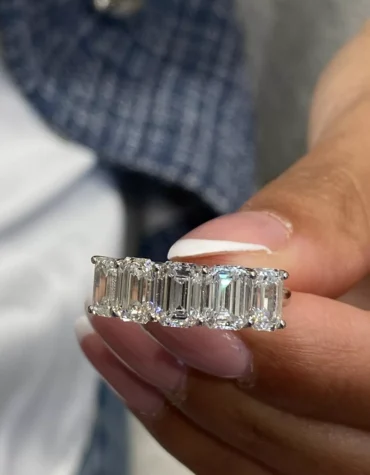 Emerald Cut Lab-Grown Diamond 4.01Ct Half Eternity Ring 14K White Gold