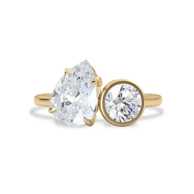 1.70CTW Two Stone Toi Et Moi Certified Lab Grown Diamonds Pear & Round Cut Engagement Ring