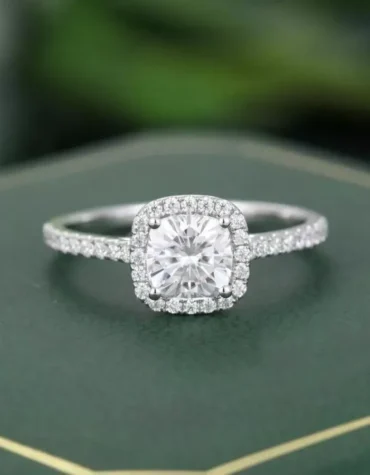 2 TCW Cushion Cut Lab Grown Diamond Halo Engagement Ring 14k White Gold Gift For Her