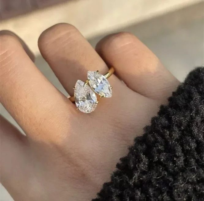 Unique Toi Et Moi 2.75CT Pear & Marquise Lab Grown Diamonds 10K Gold 2 Stone Gift Ring For Her