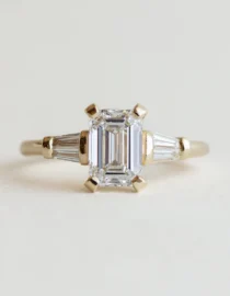 Emerald Cut Three Stone Ring, 1.0 CT Emerald Cut CVD Diamond Engagement Ring, Tapered Baguette Side Stone Anniversary Gift for Her