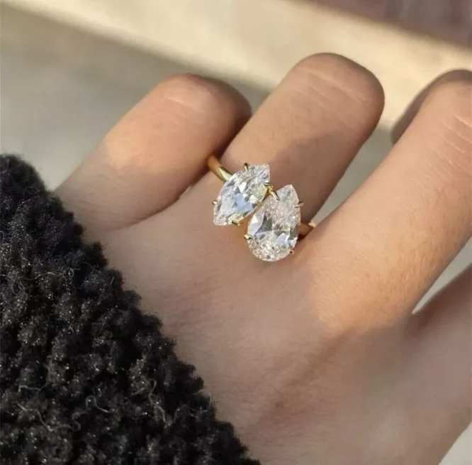 Unique Toi Et Moi 2.75CT Pear & Marquise Lab Grown Diamonds 10K Gold 2 Stone Gift Ring For Her