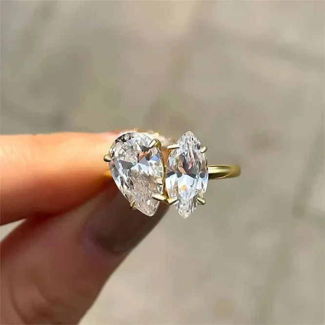 Unique Toi Et Moi 2.75CT Pear & Marquise Lab Grown Diamonds 10K Gold 2 Stone Gift Ring For Her