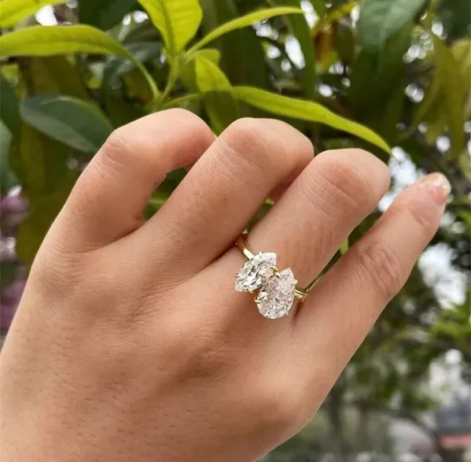 Unique Toi Et Moi 2.75CT Pear & Marquise Lab Grown Diamonds 10K Gold 2 Stone Gift Ring For Her