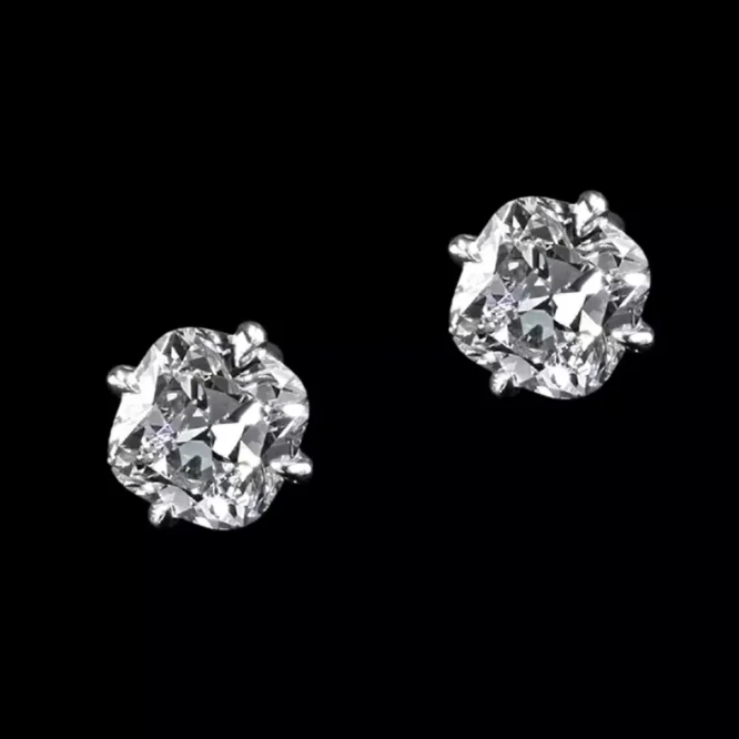 14K White Gold Studs Womens Diamond Earring Cushion 2 Carat Lab Created - Image 2