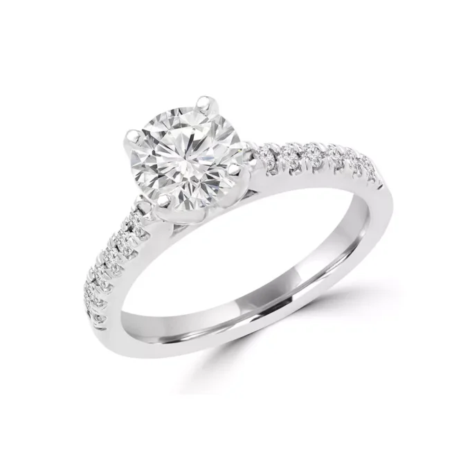 Engagement Ring Solid 14K White Gold 0.90 Ct Lab Created Round Diamond